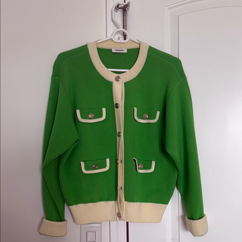 Sandro Green and Cream Blazer with Classic Silhouette